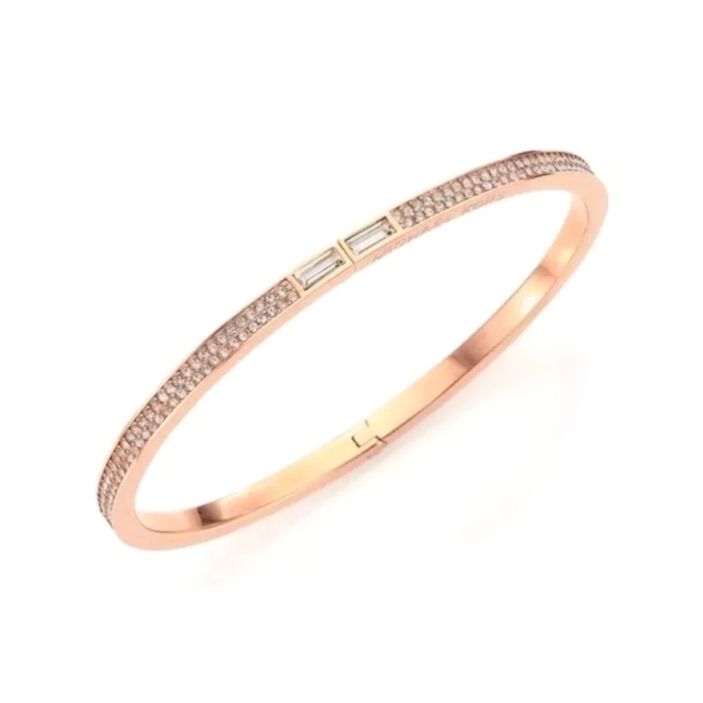 $98 Michael Kors Crystal Hinged Brilliance Bracelet Rose Gold-tone - Picture 1 of 7